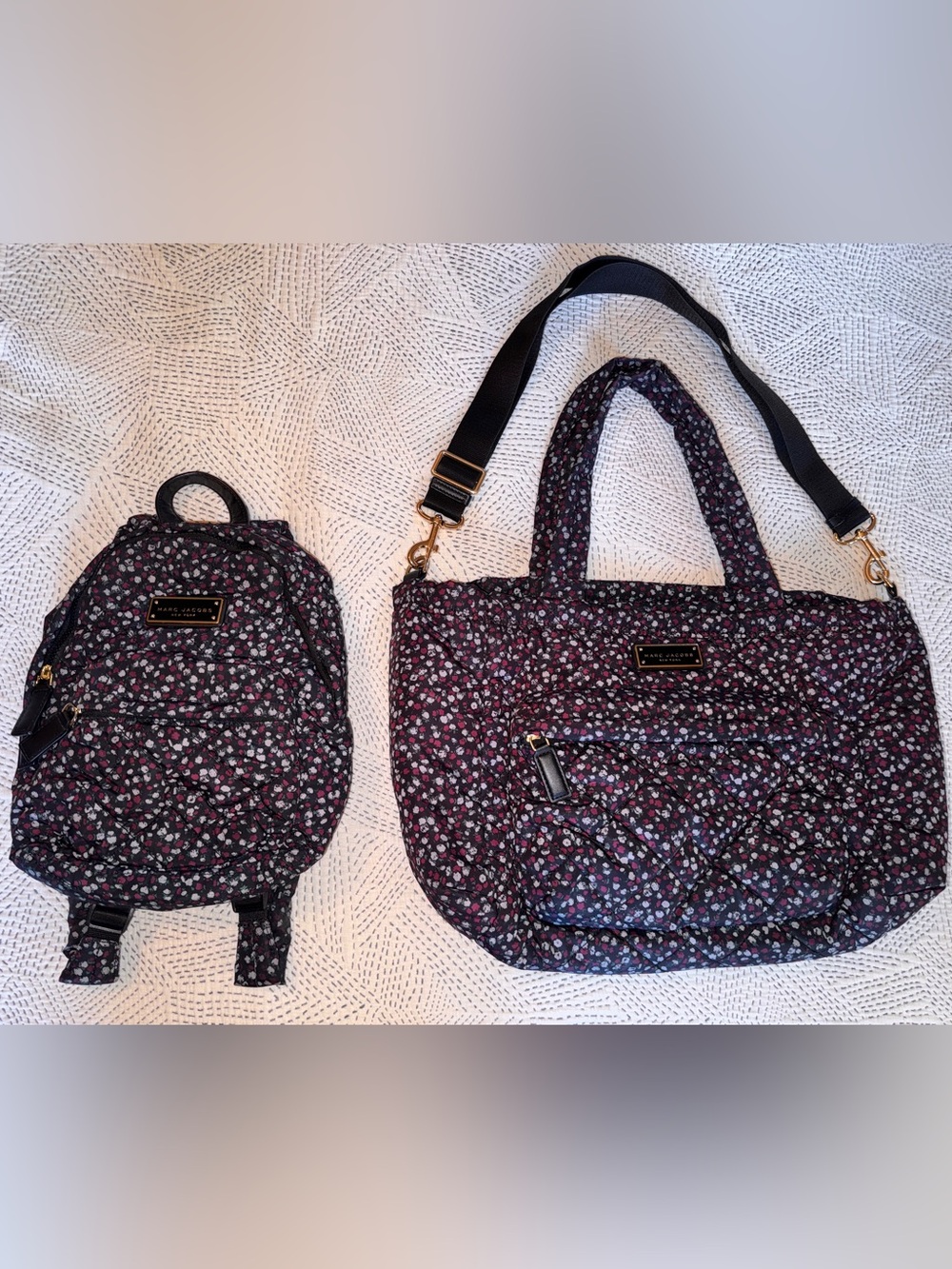 Marc Jacobs Black Quilted Floral matching set w/Tote & mini backpack